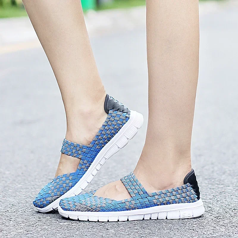 Plus Size Women Flat Shoes Fashion Elastic Band Weave Shoes Women Comfort Flat Shoes Women Casual Loafers Zapatos De Mujer