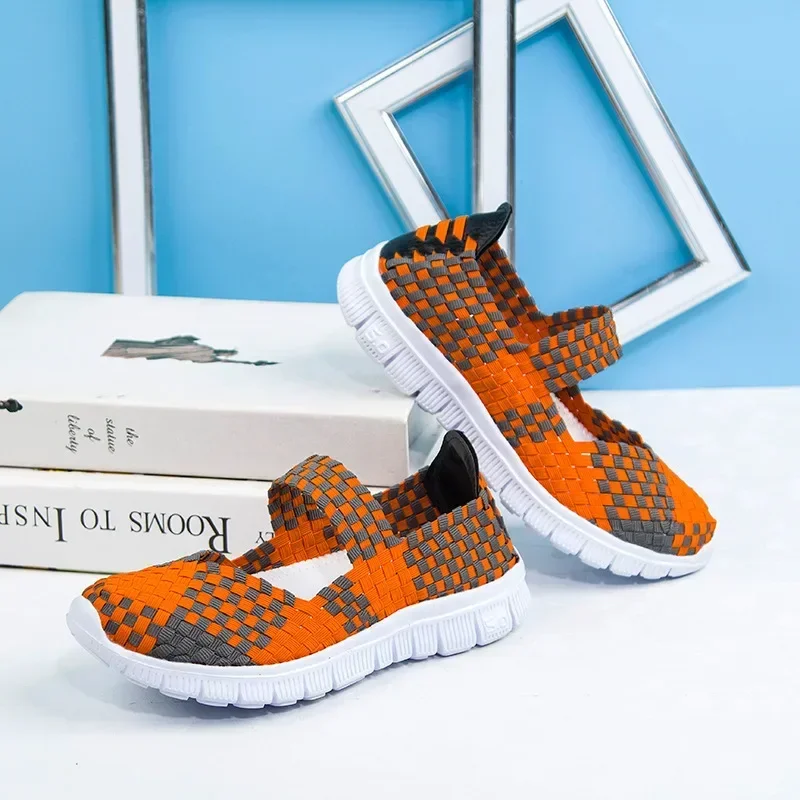 Plus Size Women Flat Shoes Fashion Elastic Band Weave Shoes Women Comfort Flat Shoes Women Casual Loafers Zapatos De Mujer
