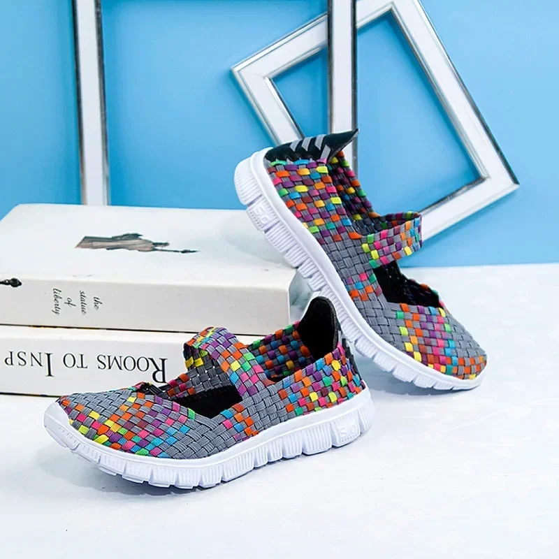 Plus Size Women Flat Shoes Fashion Elastic Band Weave Shoes Women Comfort Flat Shoes Women Casual Loafers Zapatos De Mujer