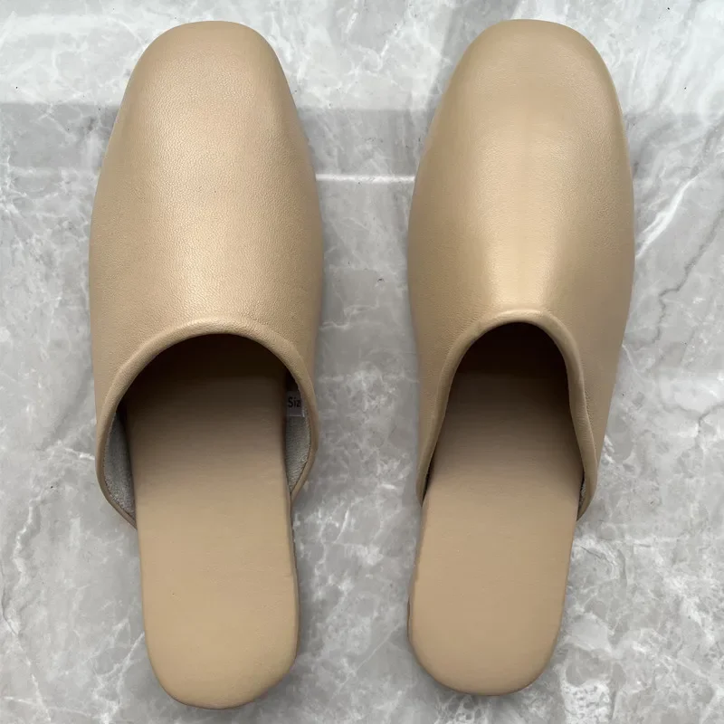 Sheepskin Genuine Leather Slippers Women Non-Slip Waterproof Slides Unsex Indoor Outdoor Home Shoes