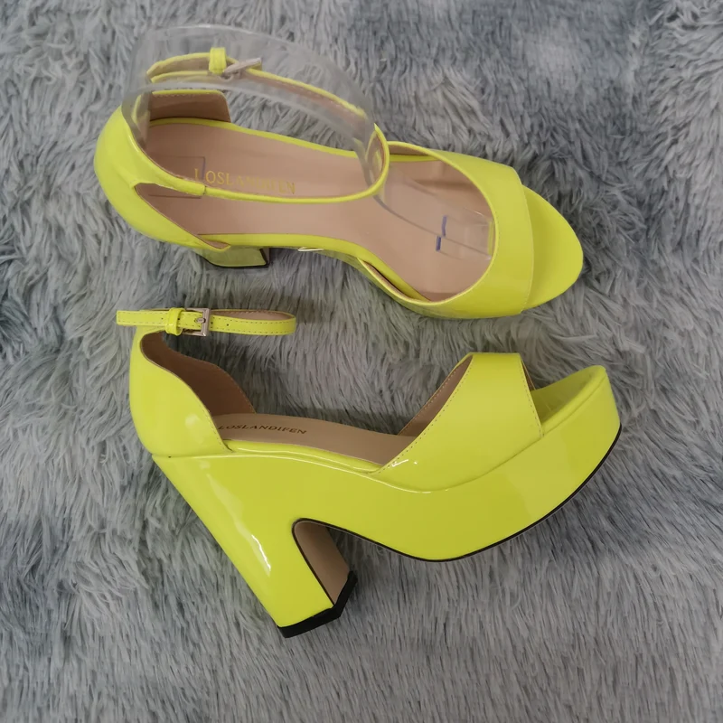 LOSLANDIFEN Women Sandals Summer Colourful Sexy Peep Toe Buckle Strap Sandal Platform Thick High Heels Party Red Wedding Shoes