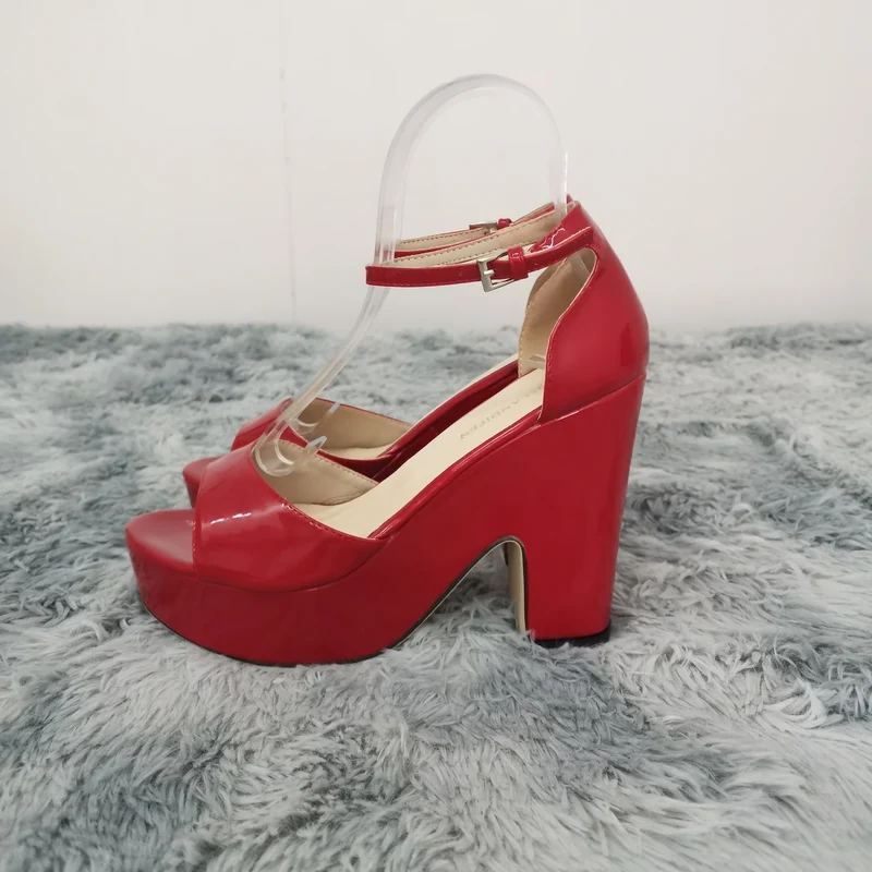LOSLANDIFEN Women Sandals Summer Colourful Sexy Peep Toe Buckle Strap Sandal Platform Thick High Heels Party Red Wedding Shoes