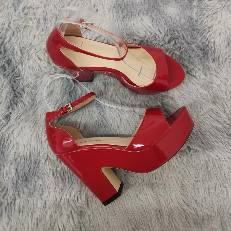 LOSLANDIFEN Women Sandals Summer Colourful Sexy Peep Toe Buckle Strap Sandal Platform Thick High Heels Party Red Wedding Shoes