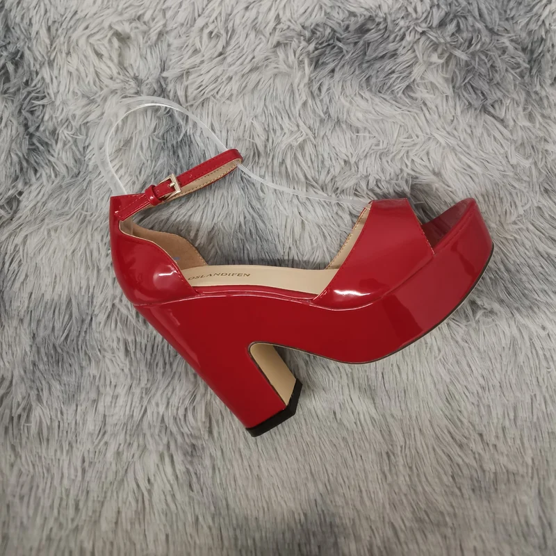 LOSLANDIFEN Women Sandals Summer Colourful Sexy Peep Toe Buckle Strap Sandal Platform Thick High Heels Party Red Wedding Shoes