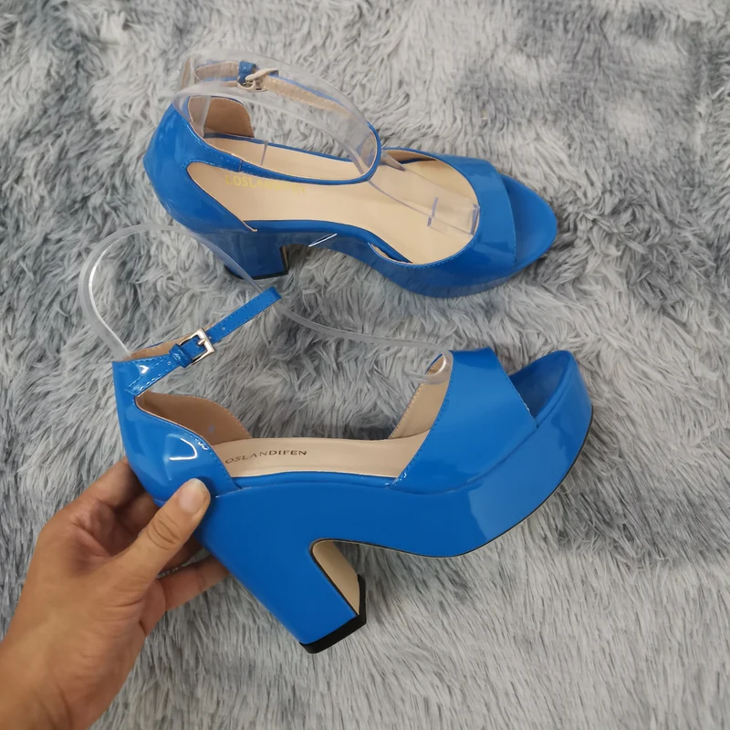 LOSLANDIFEN Women Sandals Summer Colourful Sexy Peep Toe Buckle Strap Sandal Platform Thick High Heels Party Red Wedding Shoes