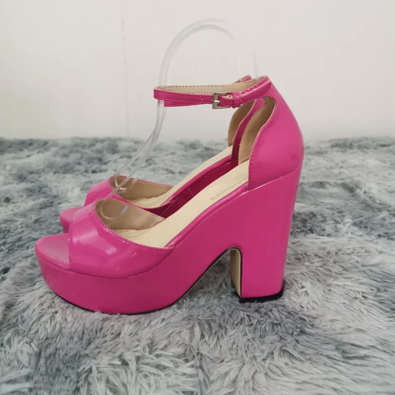LOSLANDIFEN Women Sandals Summer Colourful Sexy Peep Toe Buckle Strap Sandal Platform Thick High Heels Party Red Wedding Shoes