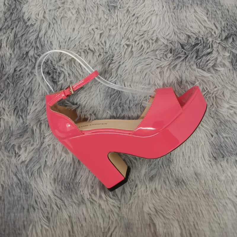 LOSLANDIFEN Women Sandals Summer Colourful Sexy Peep Toe Buckle Strap Sandal Platform Thick High Heels Party Red Wedding Shoes