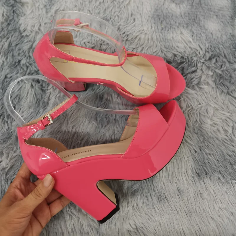 LOSLANDIFEN Women Sandals Summer Colourful Sexy Peep Toe Buckle Strap Sandal Platform Thick High Heels Party Red Wedding Shoes