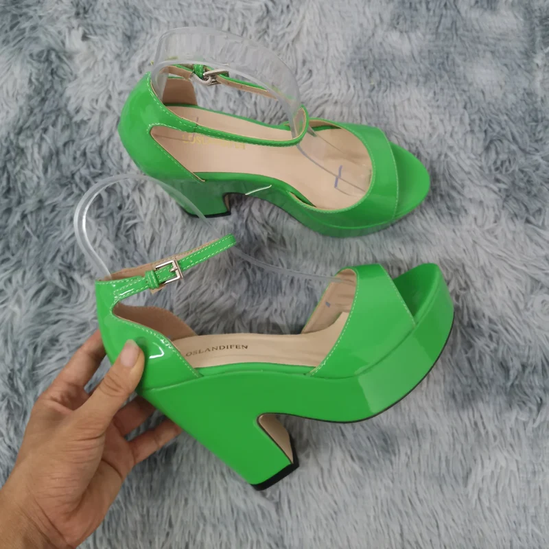 LOSLANDIFEN Women Sandals Summer Colourful Sexy Peep Toe Buckle Strap Sandal Platform Thick High Heels Party Red Wedding Shoes