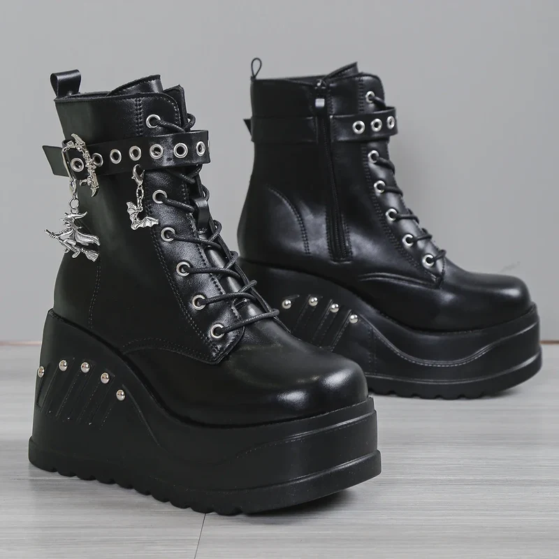 2024 New Boots for Women Fashion Hot Sale Punk Goth Platform Heels Wedge Women's Boots Casual Goth Punk Size 43 Women's Shoes