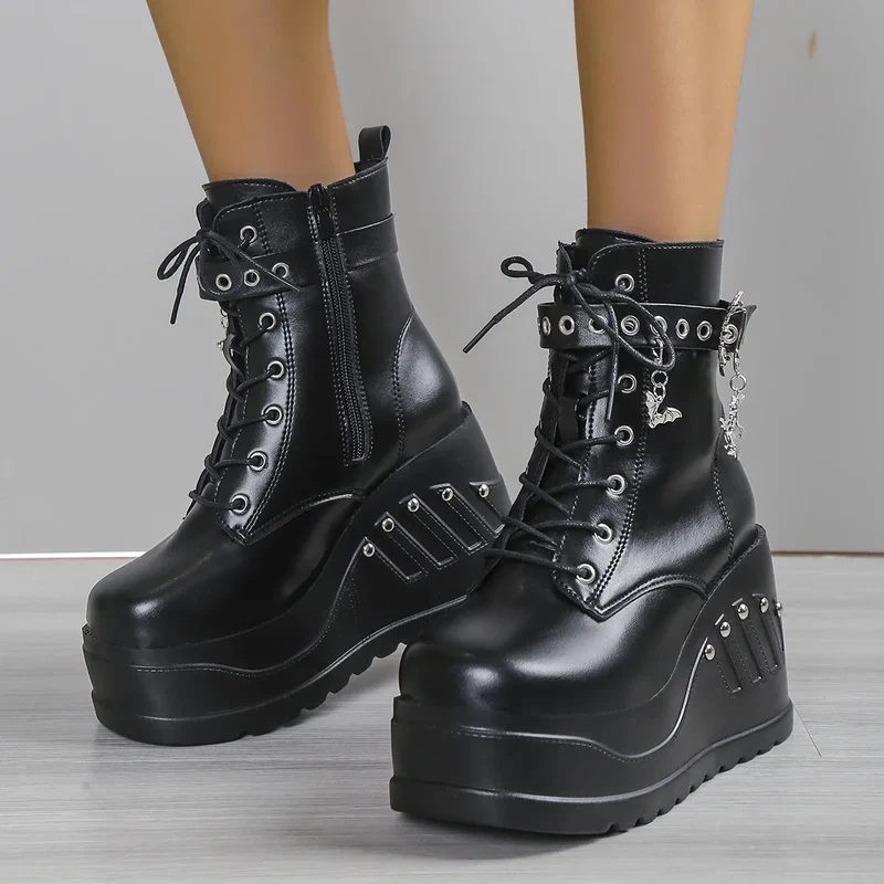 2024 New Boots for Women Fashion Hot Sale Punk Goth Platform Heels Wedge Women's Boots Casual Goth Punk Size 43 Women's Shoes