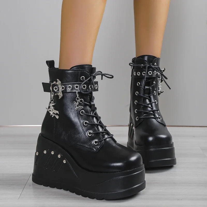 2024 New Boots for Women Fashion Hot Sale Punk Goth Platform Heels Wedge Women's Boots Casual Goth Punk Size 43 Women's Shoes