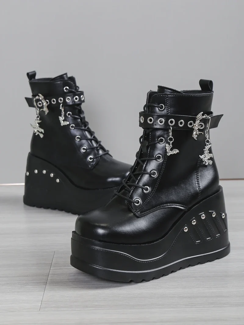 2024 New Boots for Women Fashion Hot Sale Punk Goth Platform Heels Wedge Women's Boots Casual Goth Punk Size 43 Women's Shoes