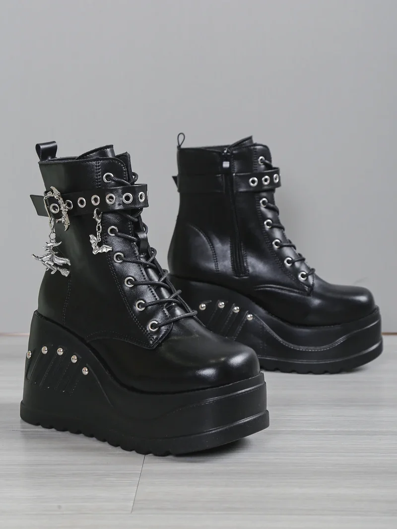 2024 New Boots for Women Fashion Hot Sale Punk Goth Platform Heels Wedge Women's Boots Casual Goth Punk Size 43 Women's Shoes