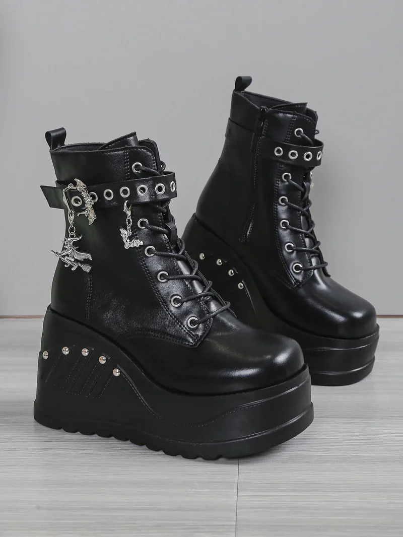 2024 New Boots for Women Fashion Hot Sale Punk Goth Platform Heels Wedge Women's Boots Casual Goth Punk Size 43 Women's Shoes