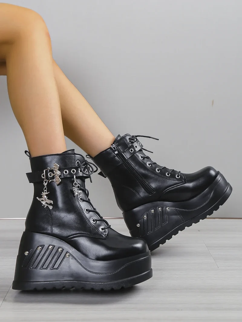 2024 New Boots for Women Fashion Hot Sale Punk Goth Platform Heels Wedge Women's Boots Casual Goth Punk Size 43 Women's Shoes