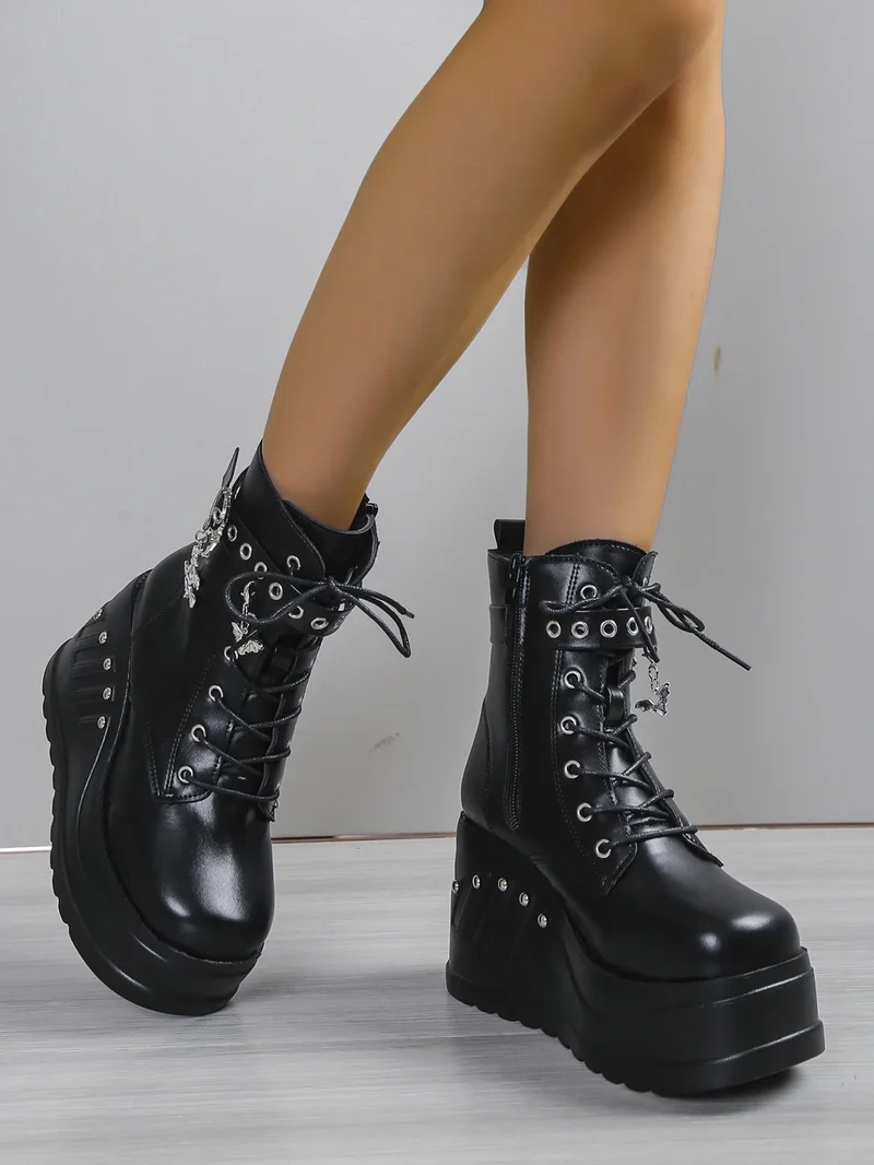 2024 New Boots for Women Fashion Hot Sale Punk Goth Platform Heels Wedge Women's Boots Casual Goth Punk Size 43 Women's Shoes