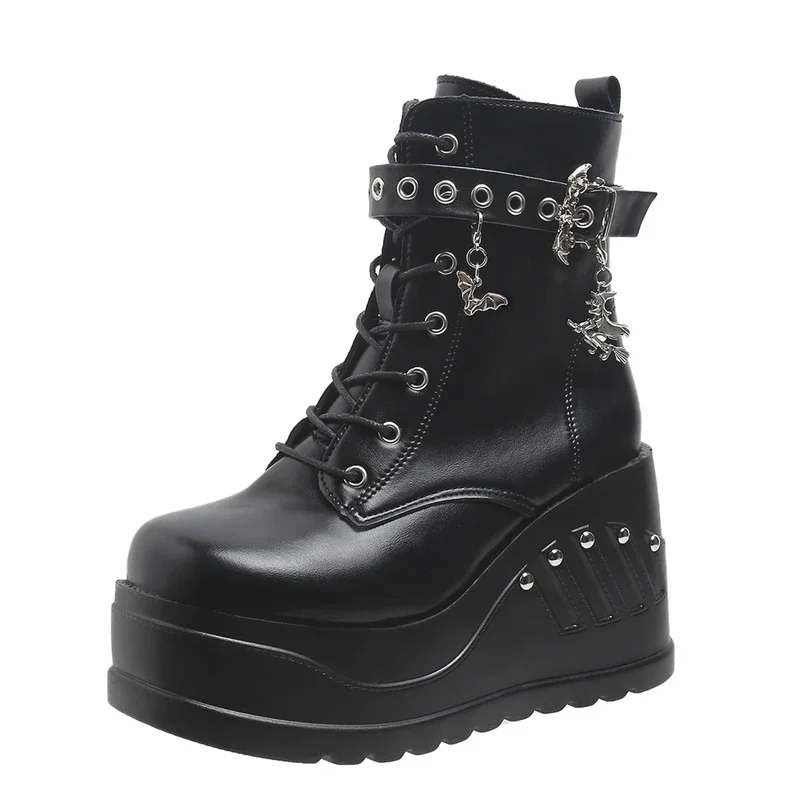 2024 New Boots for Women Fashion Hot Sale Punk Goth Platform Heels Wedge Women's Boots Casual Goth Punk Size 43 Women's Shoes