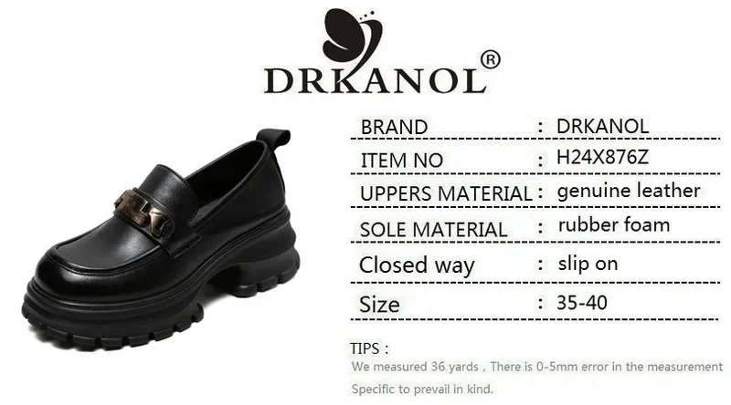DRKANOL Women Genuine Leather Loafers 2026 Spring Autumn Thick High Heel Chunky Platform Handmade Retro Metal Trend Casual Shoes