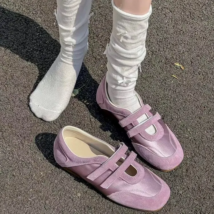 2026 Spring Autumn Women's Mary Janes | French Style Canvas Slip-on Flats | Wide Toe Box Velcro Soft Sole Casual Shoes
