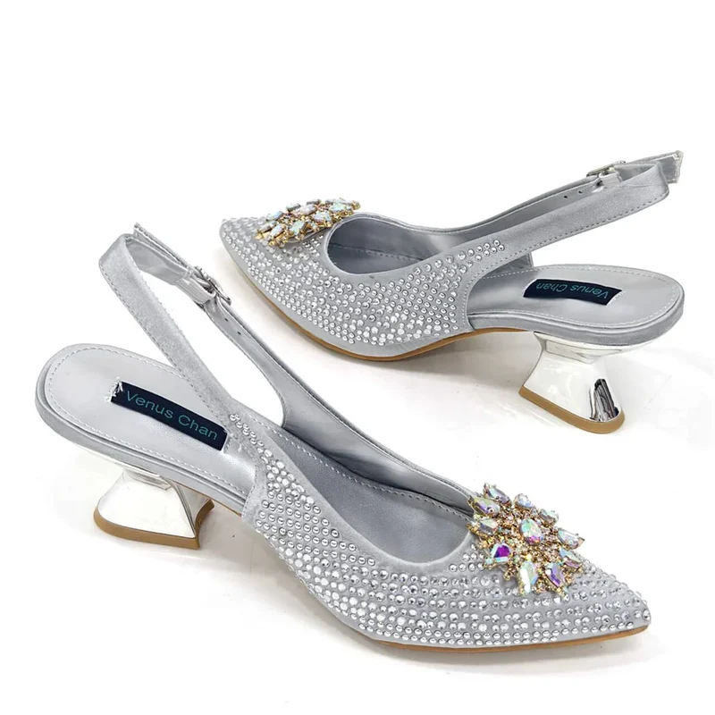 Venus Chan 2024 Summer New Design Specials Italian Women Shoes and Bag Set Fuchsia Color Comfortable High Heels With Rhinestone