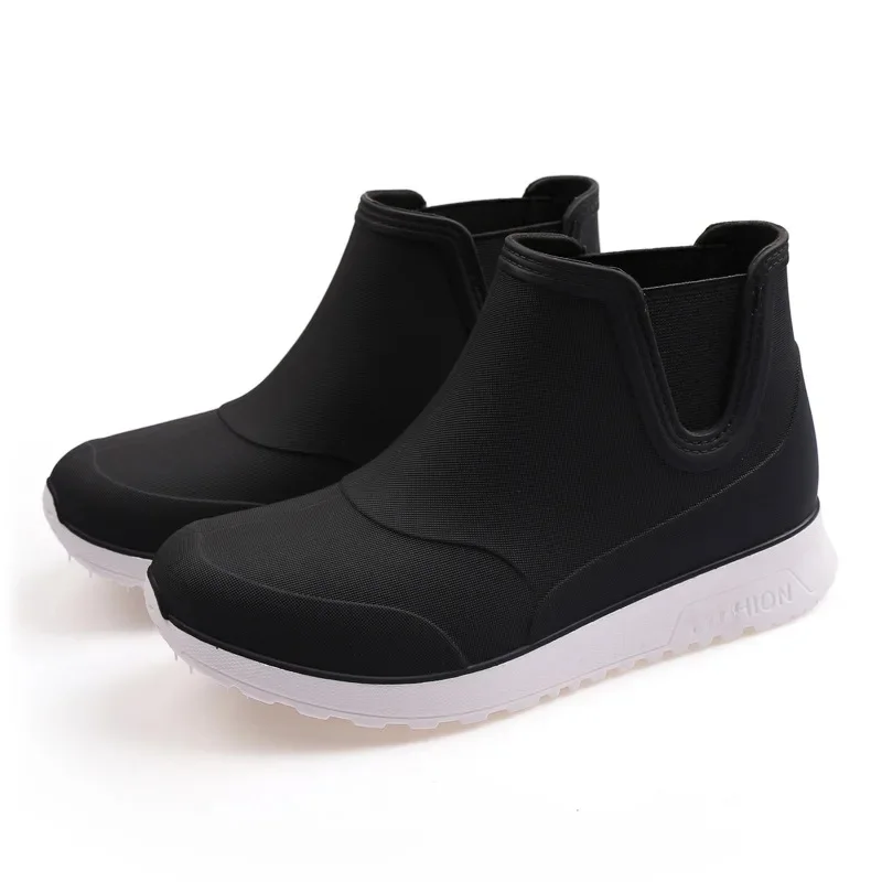 Fashionable Winter Short Ankle Women's Rain Boots Waterproof Slip Resistant Car Wash Shoes Adult Fleece Lined PVC Ladies Footwea