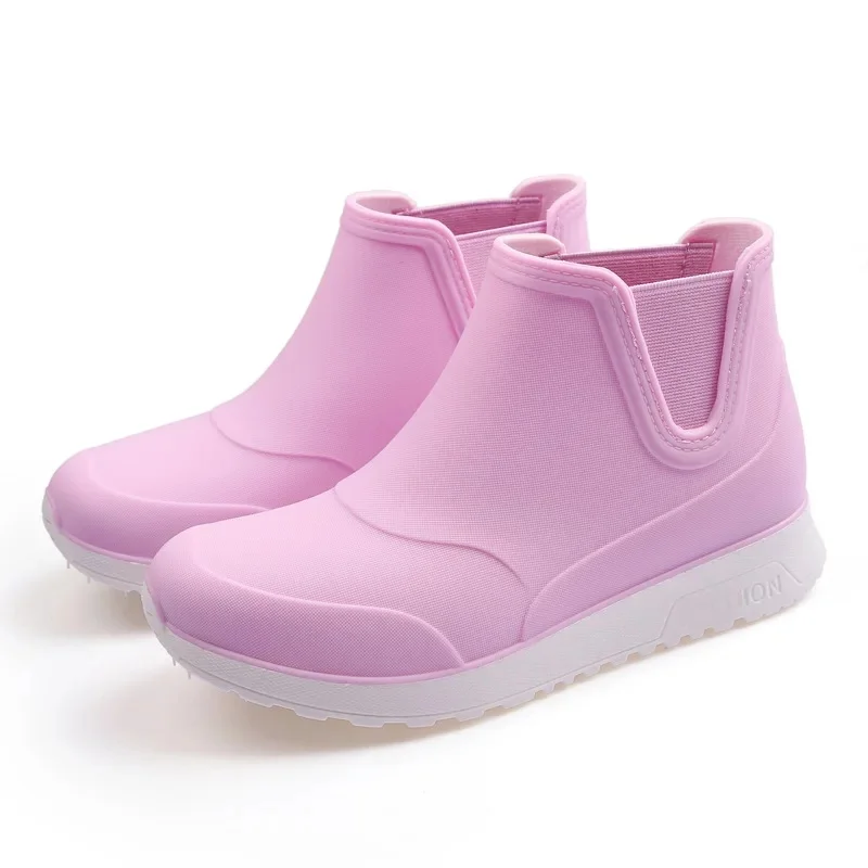Fashionable Winter Short Ankle Women's Rain Boots Waterproof Slip Resistant Car Wash Shoes Adult Fleece Lined PVC Ladies Footwea