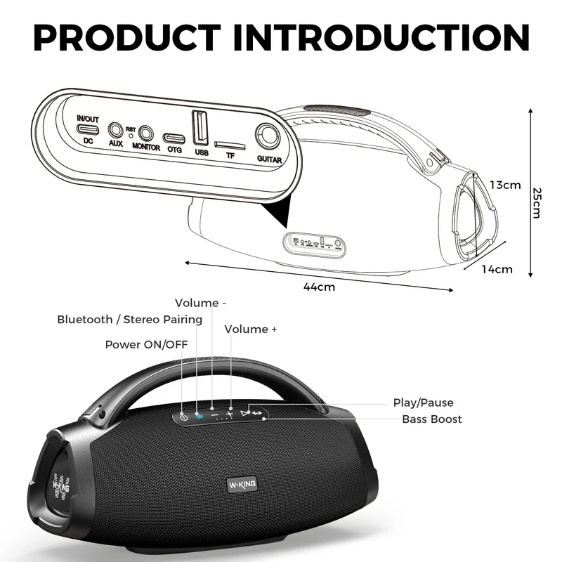 W-KING X20S Bluetooth Speaker w/Strap140W RMS Massive Bass Party Boombox IPX7 Waterproof Speaker Loud Outdoor Portable Sound Box
