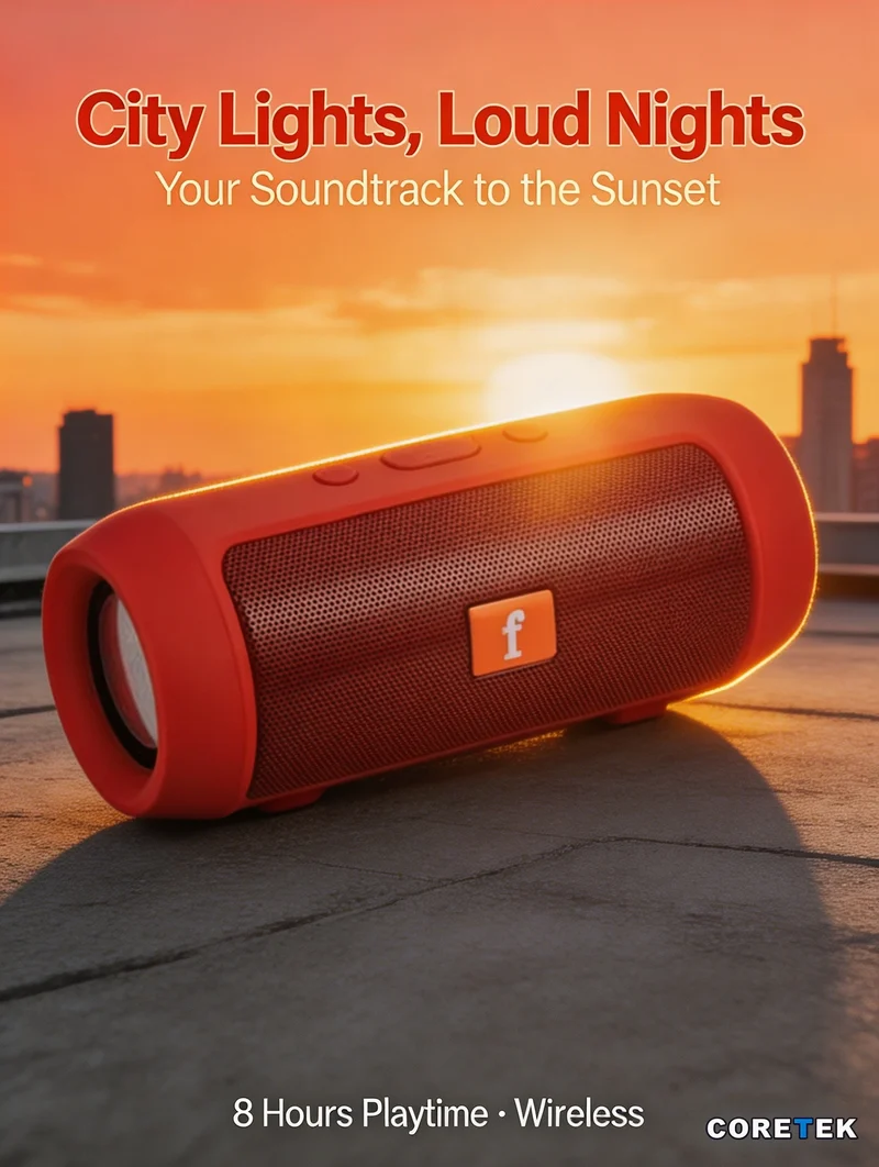 Portable Bluetooth Speaker, Stereo Surround, FM Radio, TF Card, 1200mAh Battery, 10m Range, Mini for Travel & Home