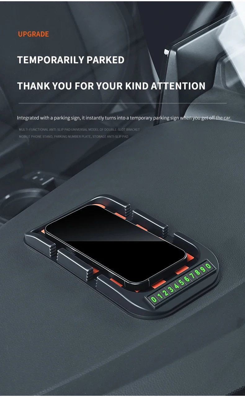 Car Phone Holder, Multifunctional, Dashboard Anti-Slip Mat, Navigation Stand, Parking Number Plate