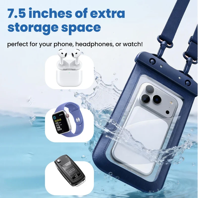 IPX8 Waterproof Phone Pouch 7.5" Universal Dry Bag Underwater Touch Screen Phone Casefor Swimming Rafting Beach