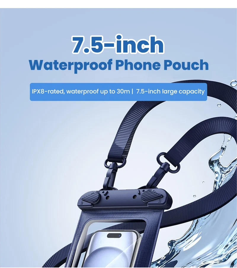 IPX8 Waterproof Phone Pouch 7.5" Universal Dry Bag Underwater Touch Screen Phone Casefor Swimming Rafting Beach