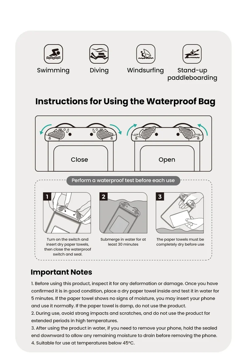 IPX8 Waterproof Phone Pouch 7.5" Universal Dry Bag Underwater Touch Screen Phone Casefor Swimming Rafting Beach