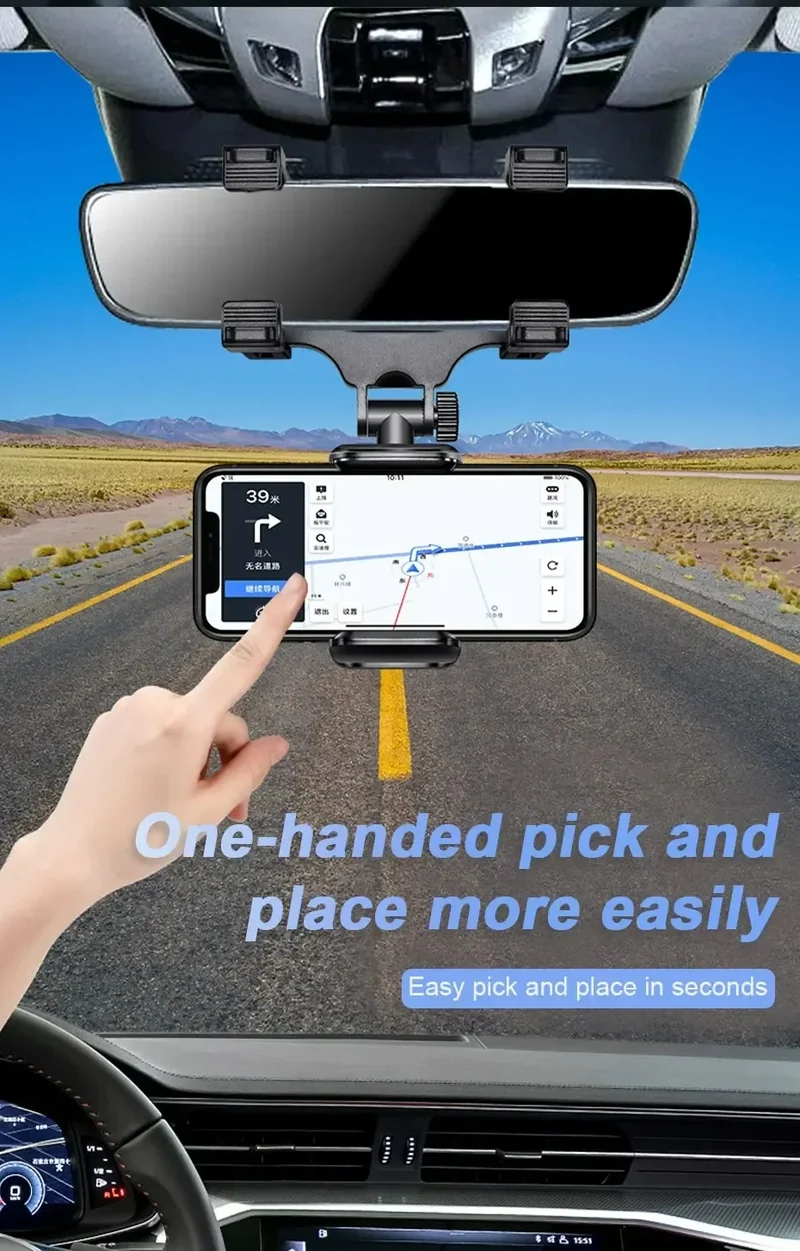 360 Foldable Navigation GPS Bracket Car Phone Holder Rearview Mirror Mount Adjustable Cell Phone Support Stable For Smartphone