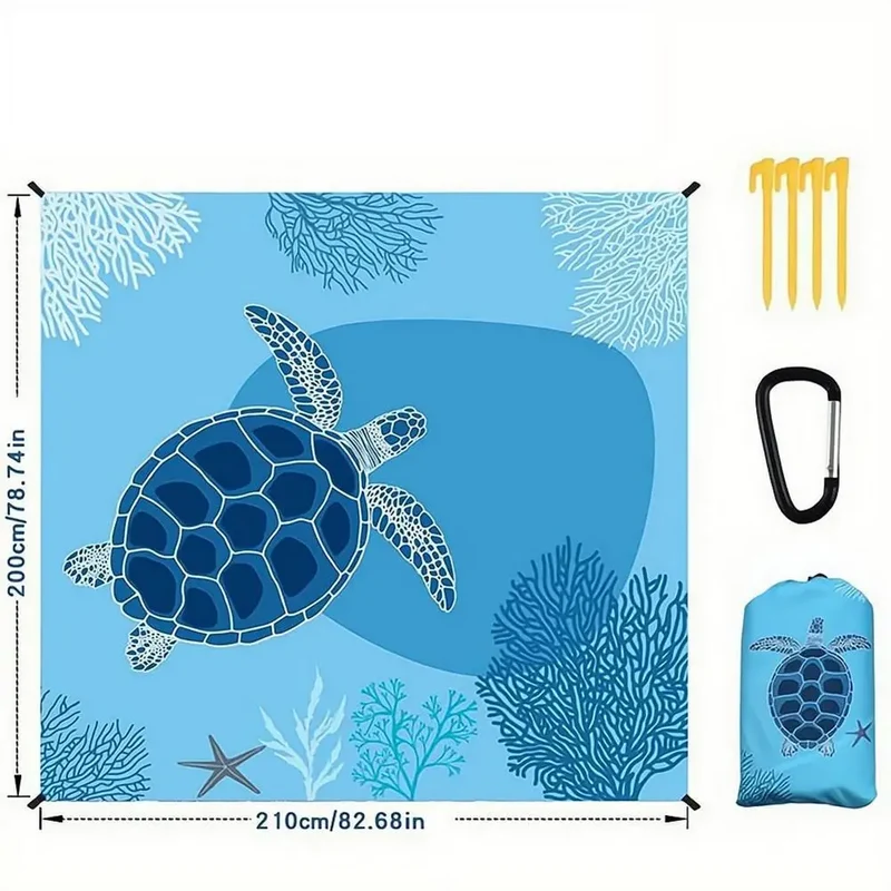 200x210cm Sandproof Waterproof Beach Mat, Foldable 3-Color Spliced Outdoor Picnic Blanket, Lightweight Pocket Camping Mat