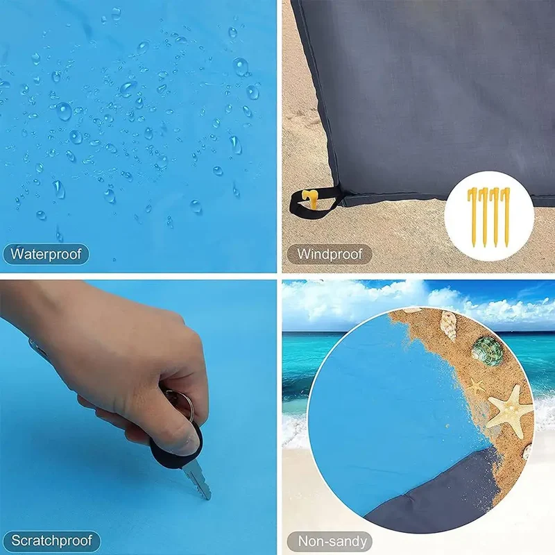 200x210cm Sandproof Waterproof Beach Mat, Foldable 3-Color Spliced Outdoor Picnic Blanket, Lightweight Pocket Camping Mat