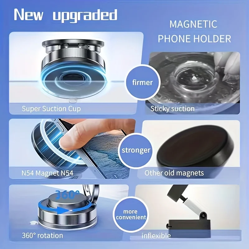 Magnetic Car Phone Holder 360° Rotatable Strong Magnet Stand Portable Mount Universal Suction Cup Phone Mount for MagSafe