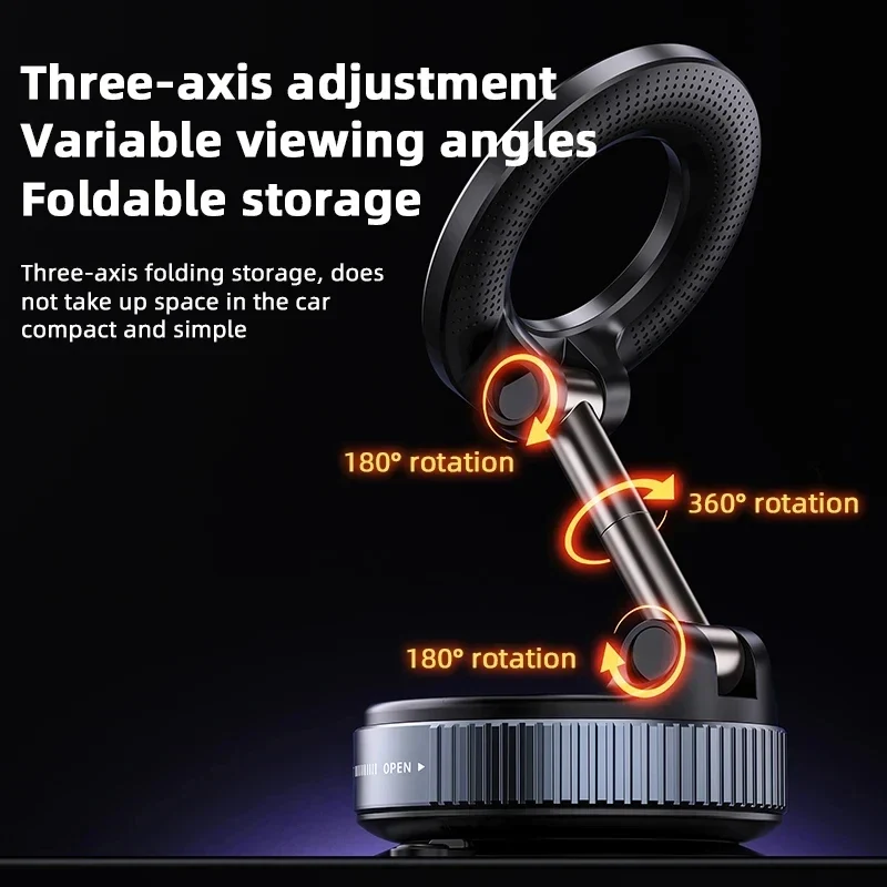 K007 Strong Magnetic Car Phone Holder Foldable Design 360° Adjustable Vacuum Mount for Car/Desk/Bathroom/Universal Use