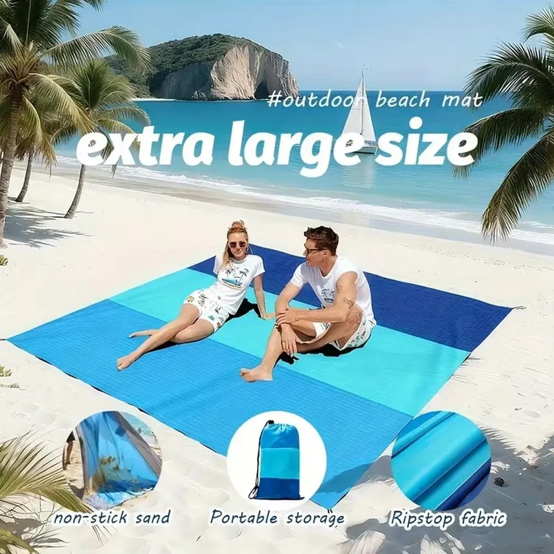 Large Portable Beach Blanket with Stakes & Bag Lightweight Waterproof Camping Mat Quick-Dry Picnic Blanket for Outdoor Travel