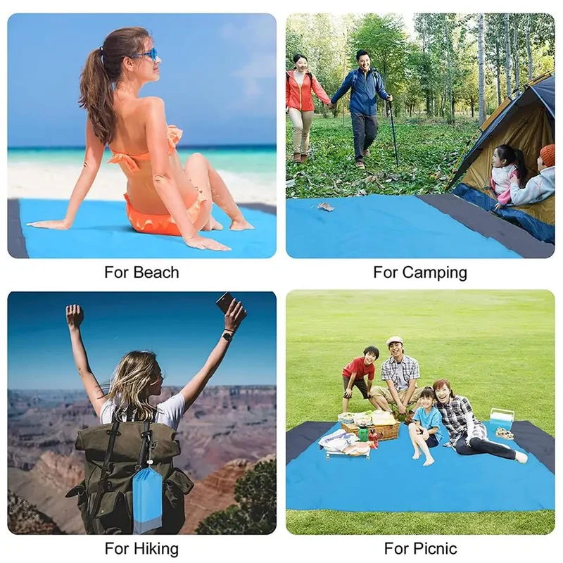 Large Portable Beach Blanket with Stakes & Bag Lightweight Waterproof Camping Mat Quick-Dry Picnic Blanket for Outdoor Travel