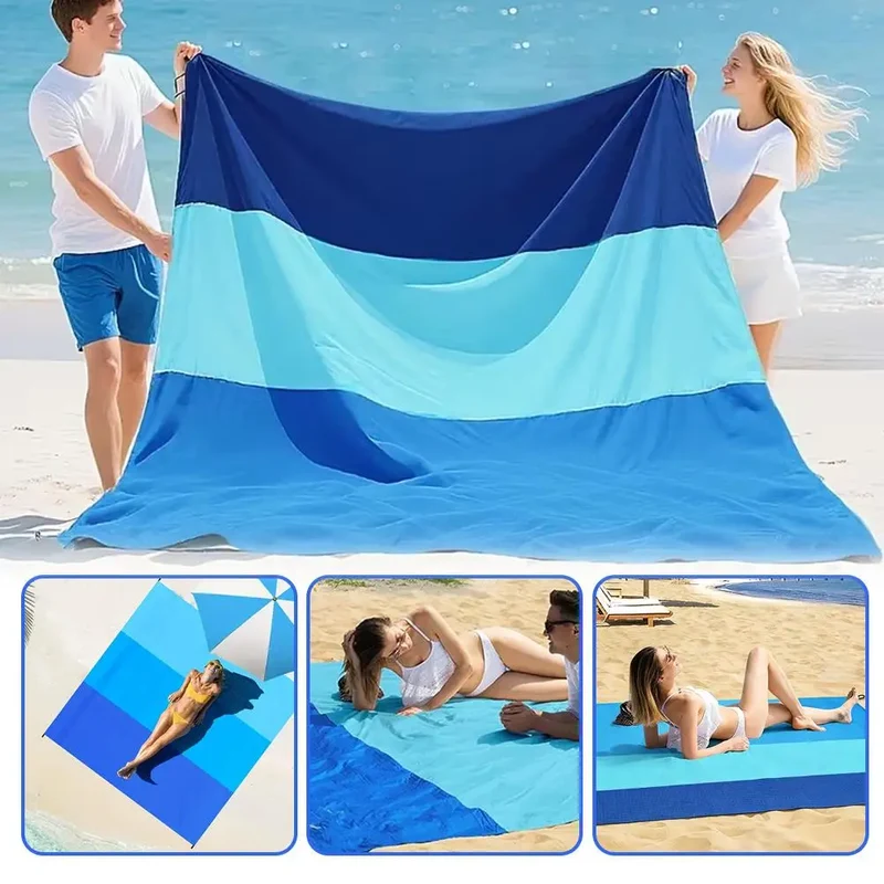 Large Portable Beach Blanket with Stakes & Bag Lightweight Waterproof Camping Mat Quick-Dry Picnic Blanket for Outdoor Travel