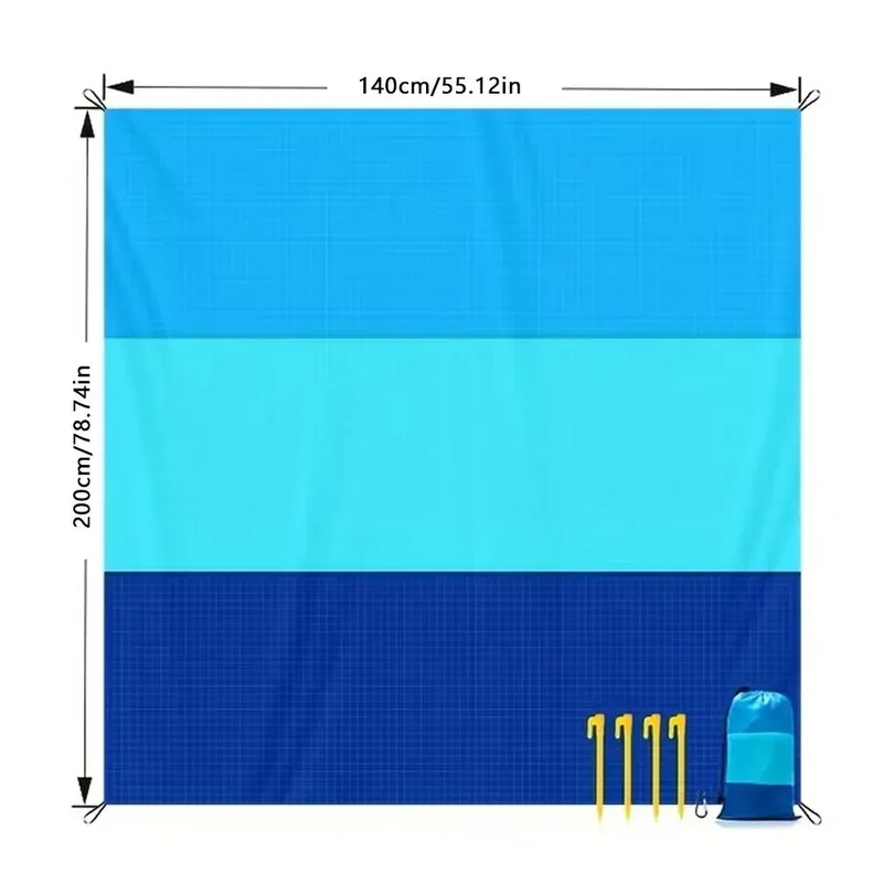 Large Portable Beach Blanket with Stakes & Bag Lightweight Waterproof Camping Mat Quick-Dry Picnic Blanket for Outdoor Travel