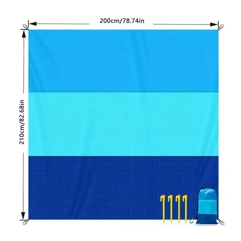 Large Portable Beach Blanket with Stakes & Bag Lightweight Waterproof Camping Mat Quick-Dry Picnic Blanket for Outdoor Travel