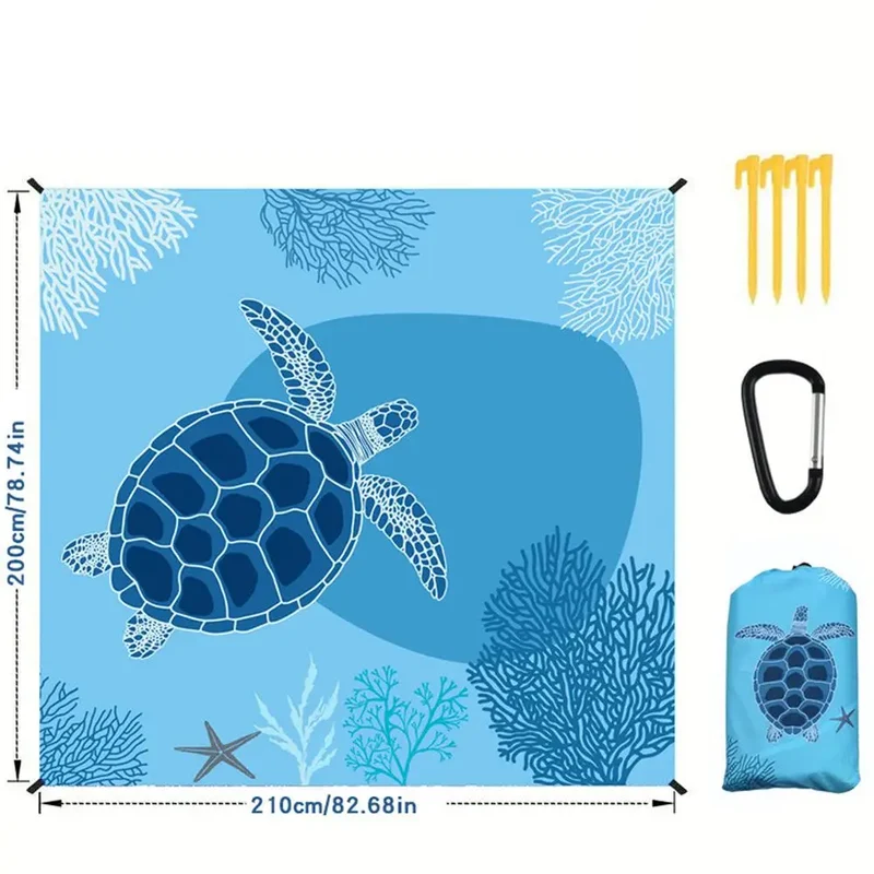Large Portable Beach Blanket with Stakes & Bag Lightweight Waterproof Camping Mat Quick-Dry Picnic Blanket for Outdoor Travel