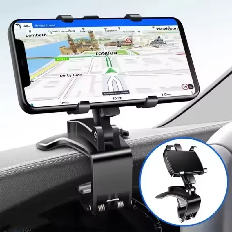 360° Rotatable Car Phone Holder Universal Dashboard Easy Clips Mount Stand Cellphone Holder for GPS Navigation Car Accessories