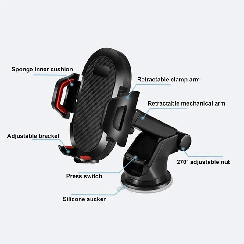 Universal Sucker Car Phone Holder 360° Rotation Windshield & Dashboard Mount Mobile Cell Support Bracket for Smartphones