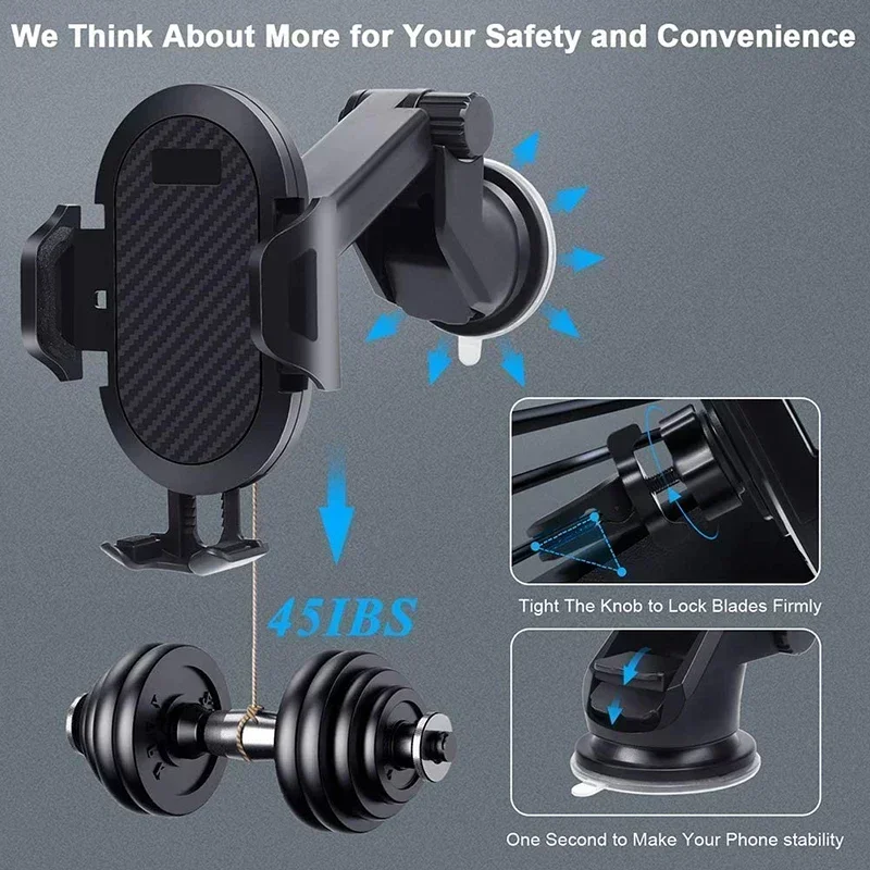 Universal Sucker Car Phone Holder 360° Rotation Windshield & Dashboard Mount Mobile Cell Support Bracket for Smartphones