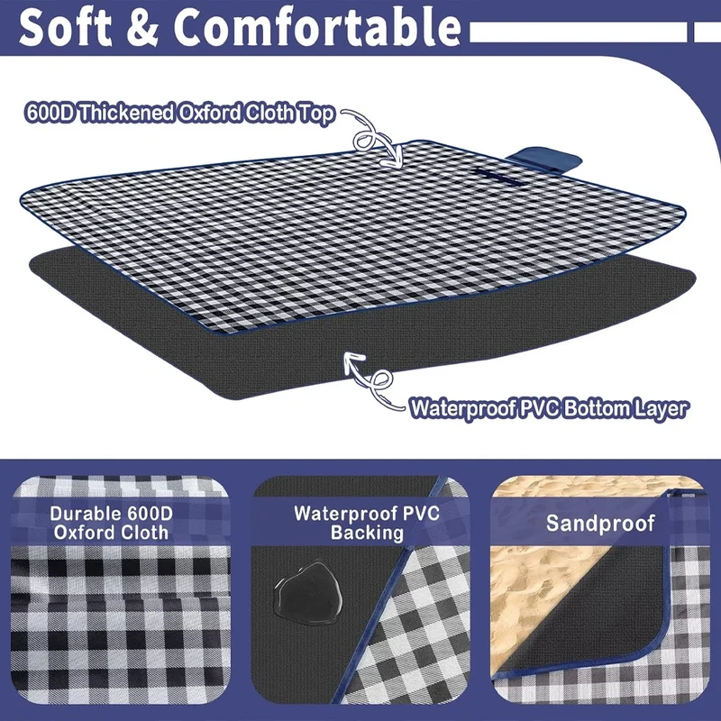 Picnic blanket Waterproof Camping blanket Travel blanket Beach blanket Picnic Mat 300x200cm XXL Foldable Portable
