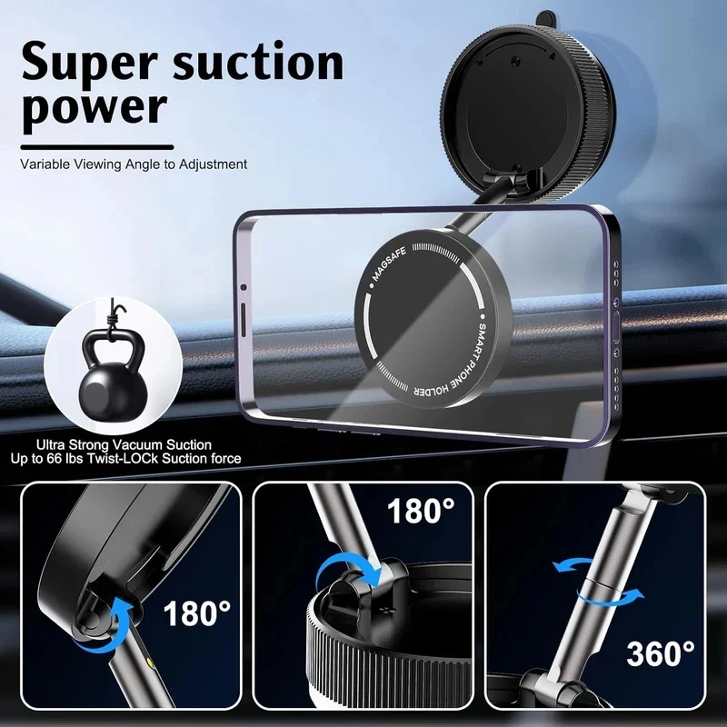 2026 Upgraded 360° Vacuum Magnetic Car Phone Holder for Magsafe 96LBS Strongest Suction 2800gf Car Mount Universal Dashboard Win