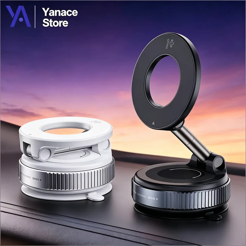 Strong Magnetic Vacuum Car Phone Holder Foldable 360° Adjustable Universal Mount for Car Dashboard Desk Bathroom & More